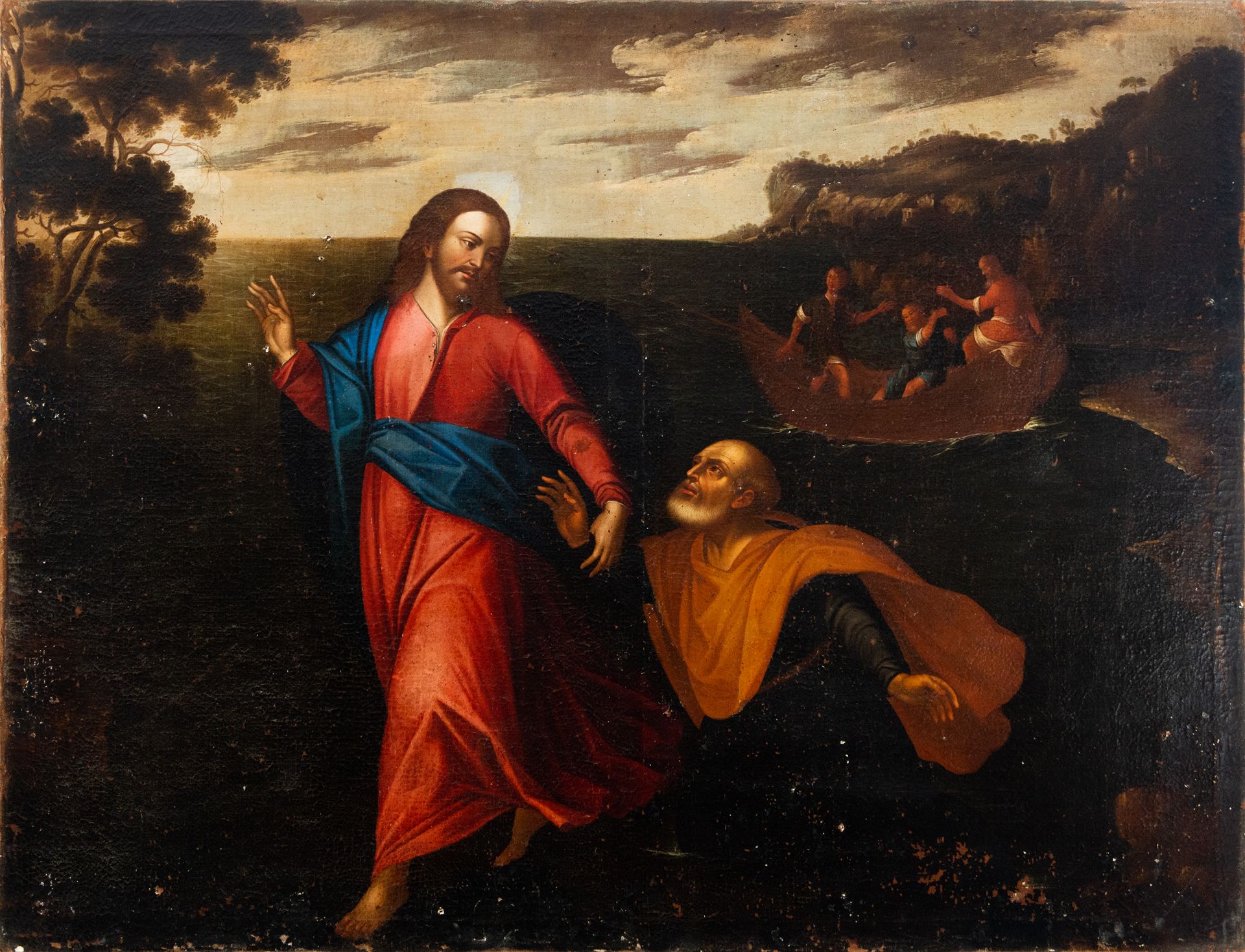 Jesus Saving Pedro from the Shipwreck, 17th century Viceroyalty colonial school