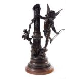 Elegant Cupid at the Fountain in bronze, 19th century French school, signed Bruchon