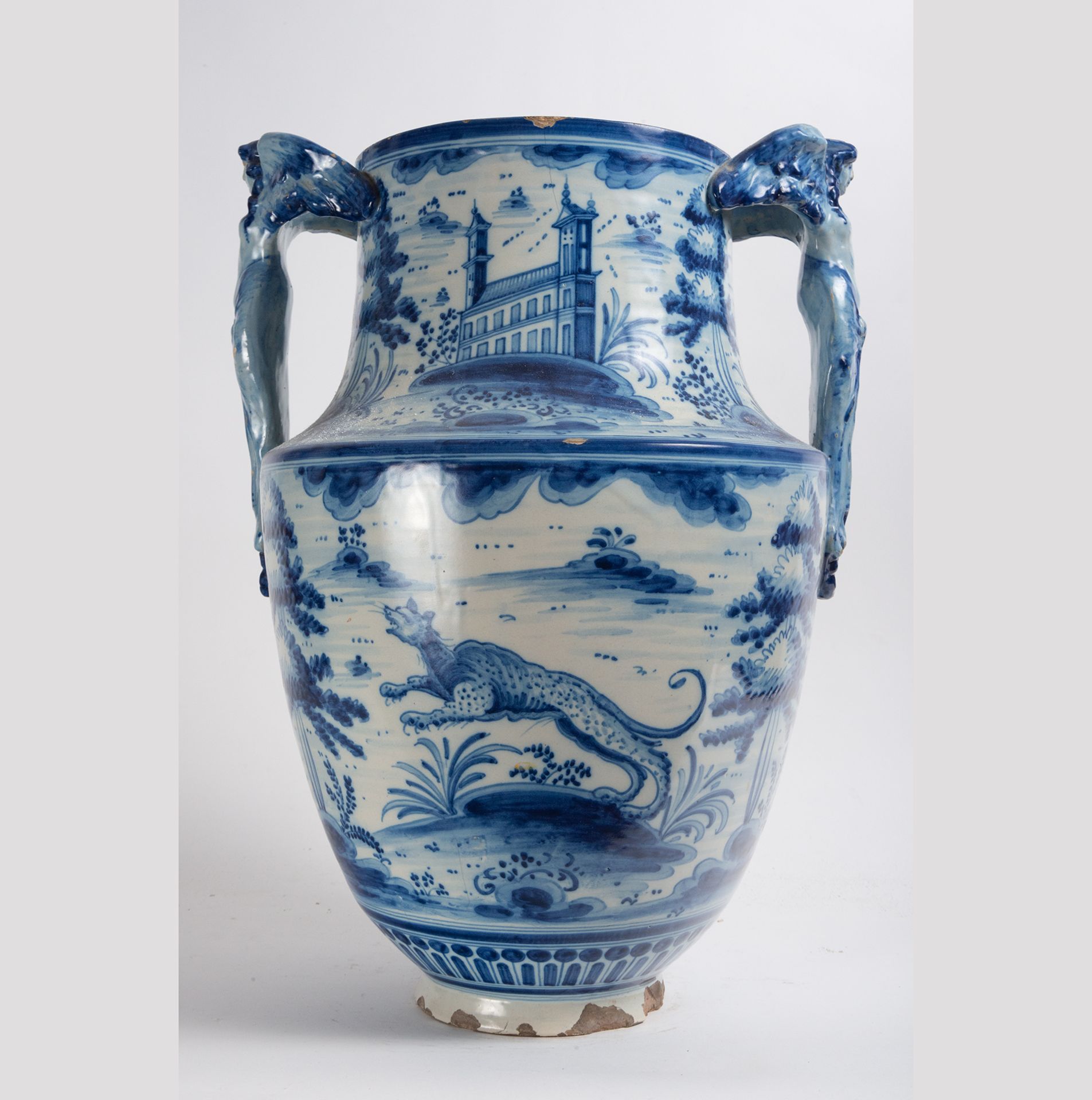 Large Talavera Vase with Caryatid handles, early 20th century