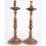 Pair of Novohispanic colonial Candelabra in polychrome and carved wood, 17th century