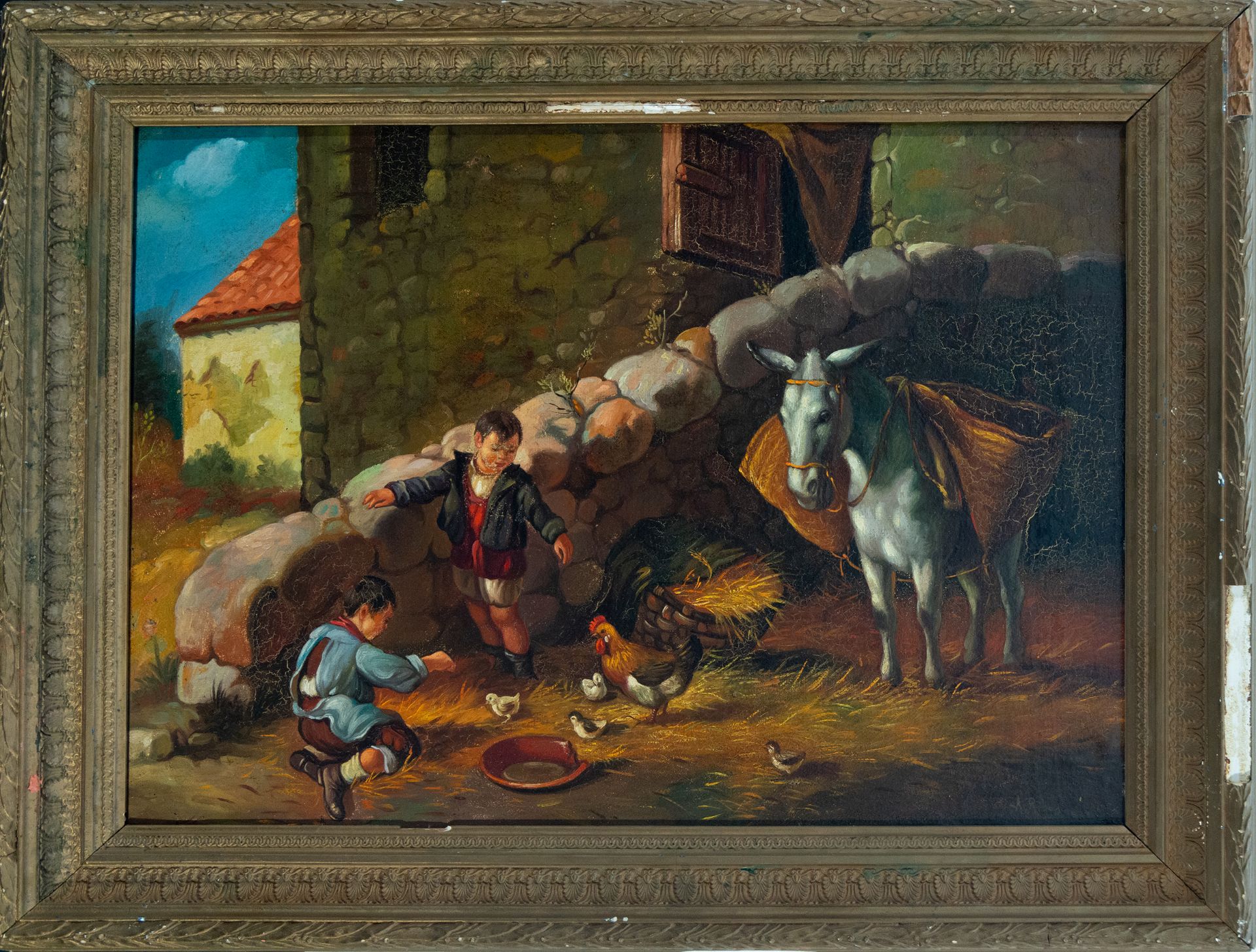 Children Playing with a Donkey, 19th century Central European School