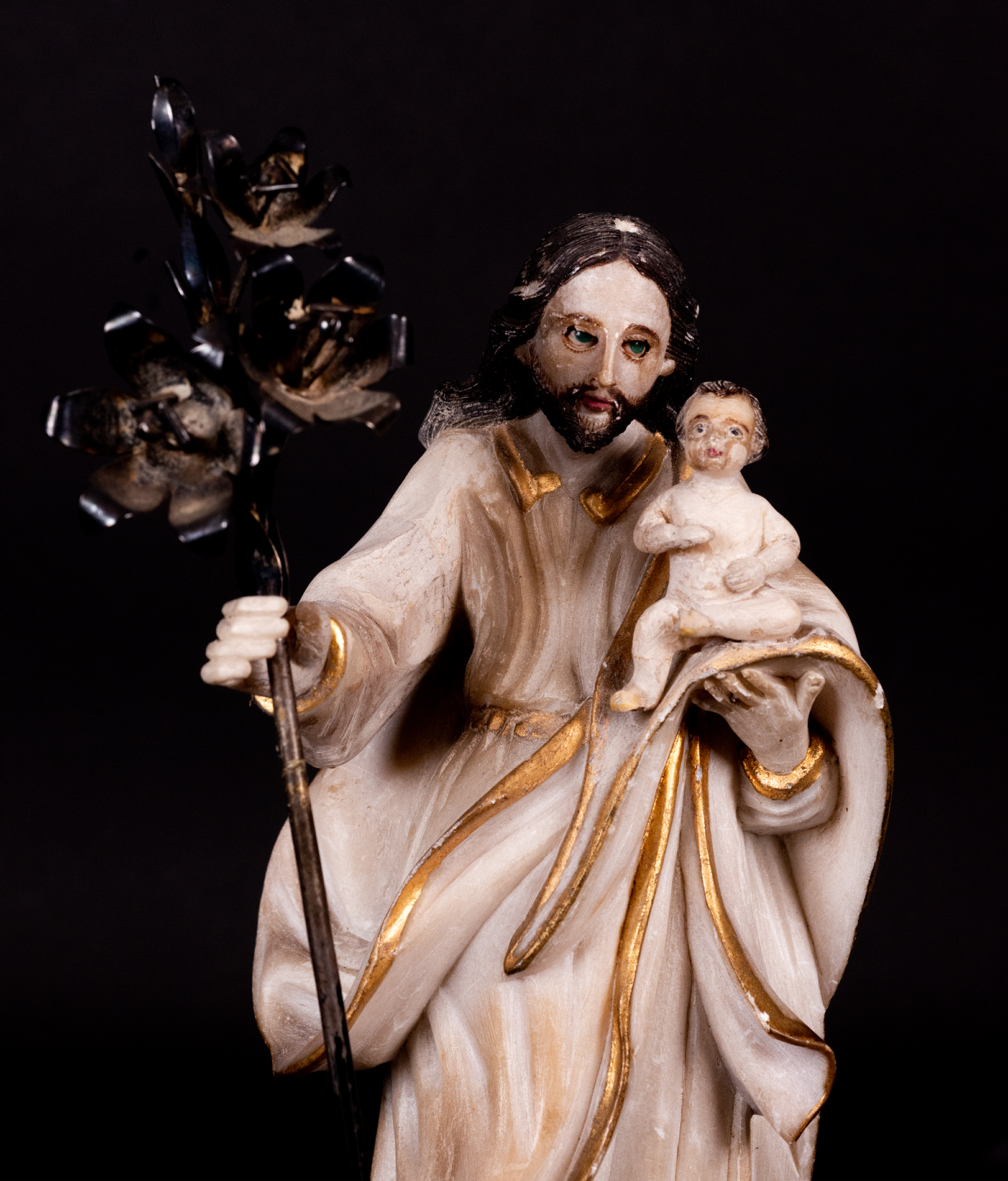 Saint Joseph with Child in Arms, with Silver Crosier, 18th century Brazilian colonial school - Image 2 of 5