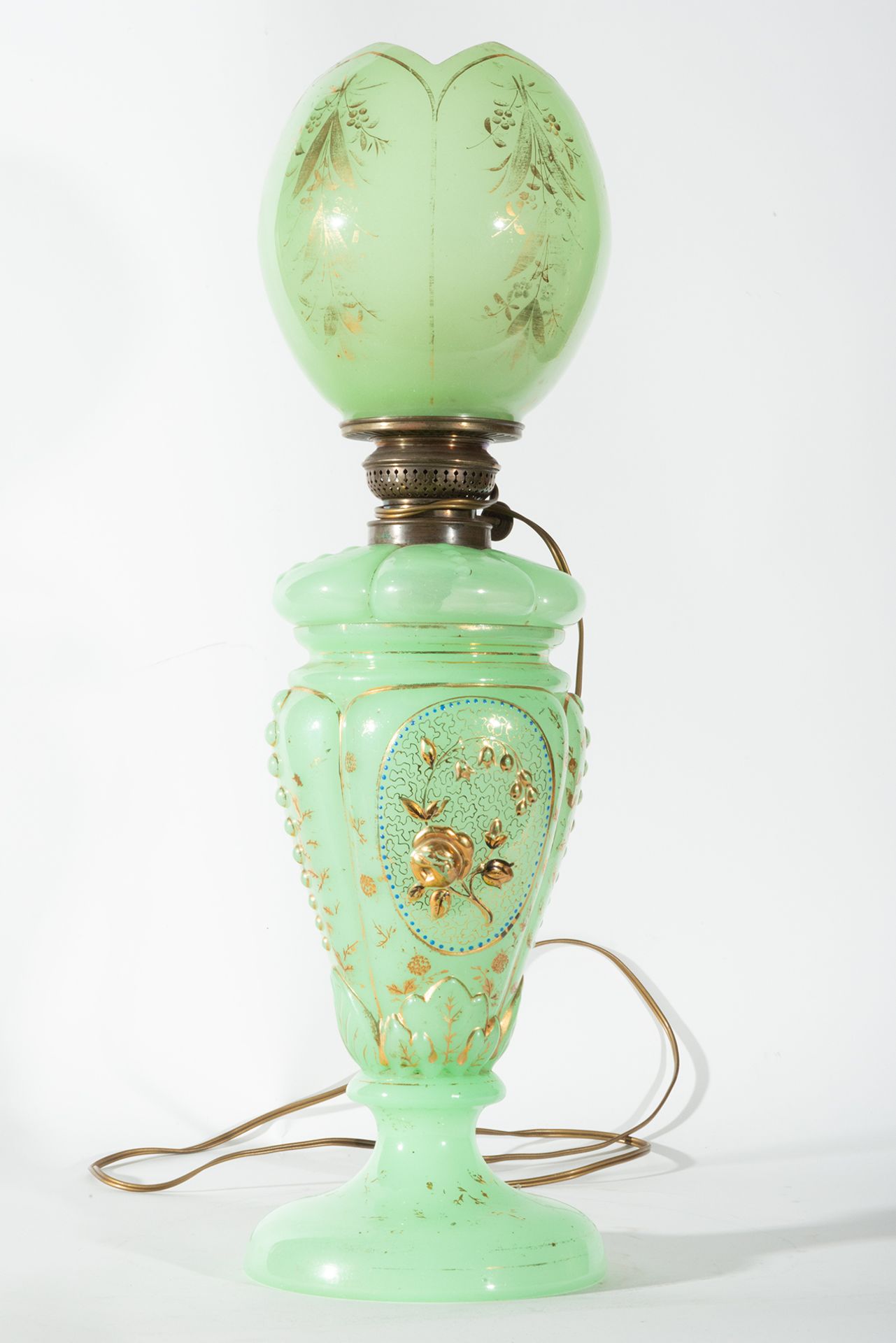 Green opaline electrified quinqué lamp, early 20th century - Bild 2 aus 2