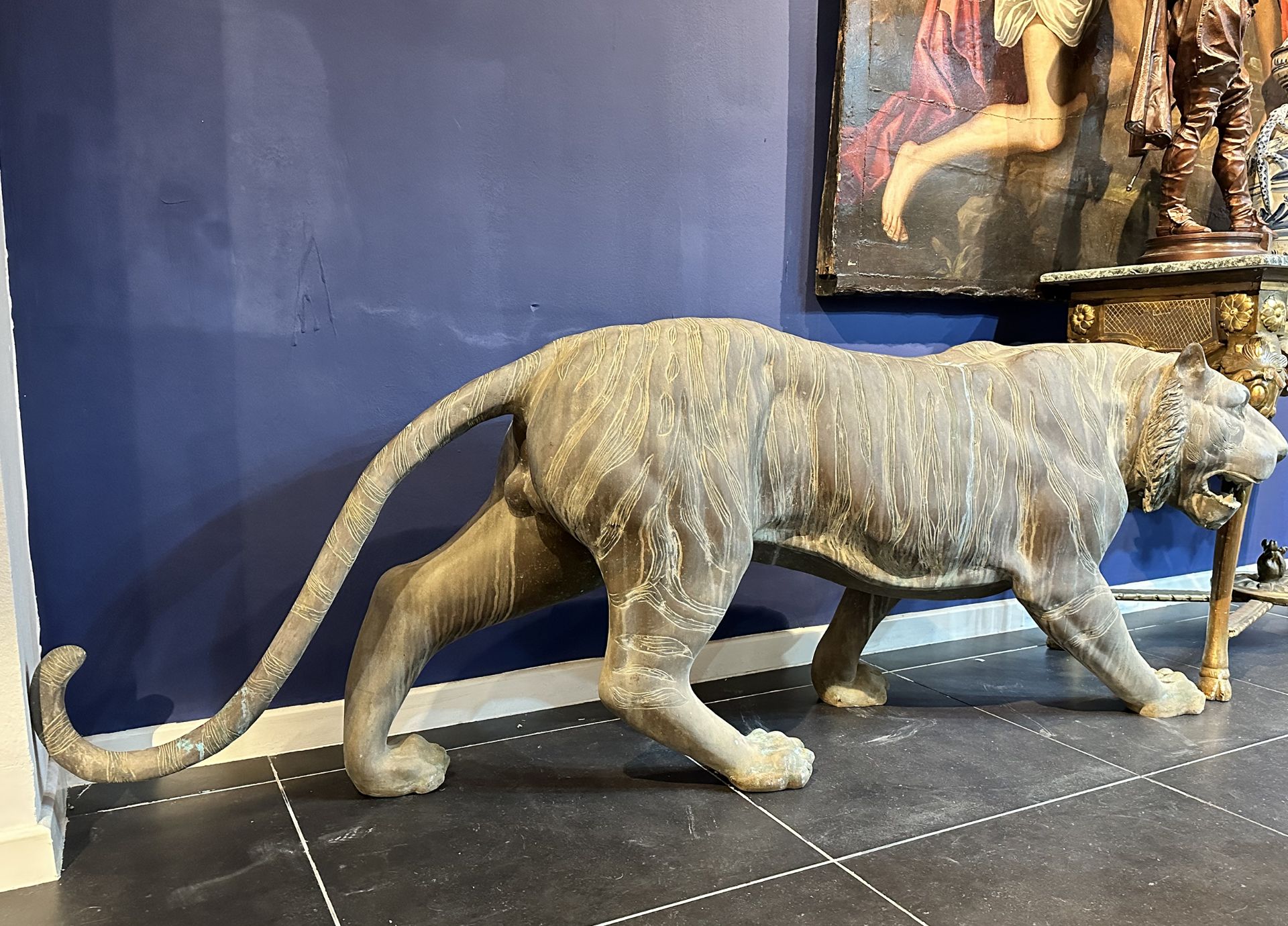 Large Life-Size Bengal Tiger in Bronze, Naples, 20th century