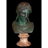 Imposing Grand Tour Bust of Venus in bronze with Red Marble Base, 19th century Italian school