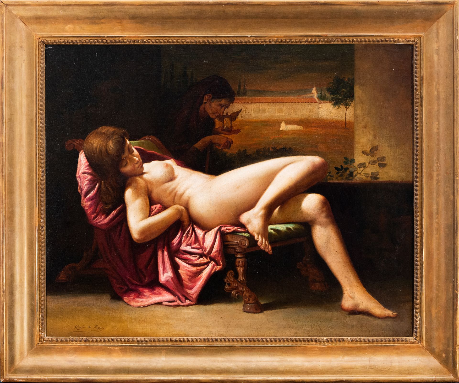 Naked Maja, signed Cala de Moya, 19th century Spanish school