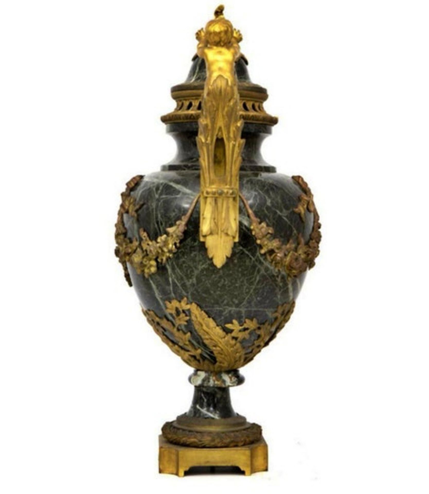 Large French censer vase in green marble and gilt bronze applications, 19th century - Image 3 of 4