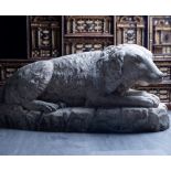 Important Life-size Reclining Dog in white marble, French school of the 18th century