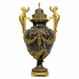 Large French censer vase in green marble and gilt bronze applications, 19th century