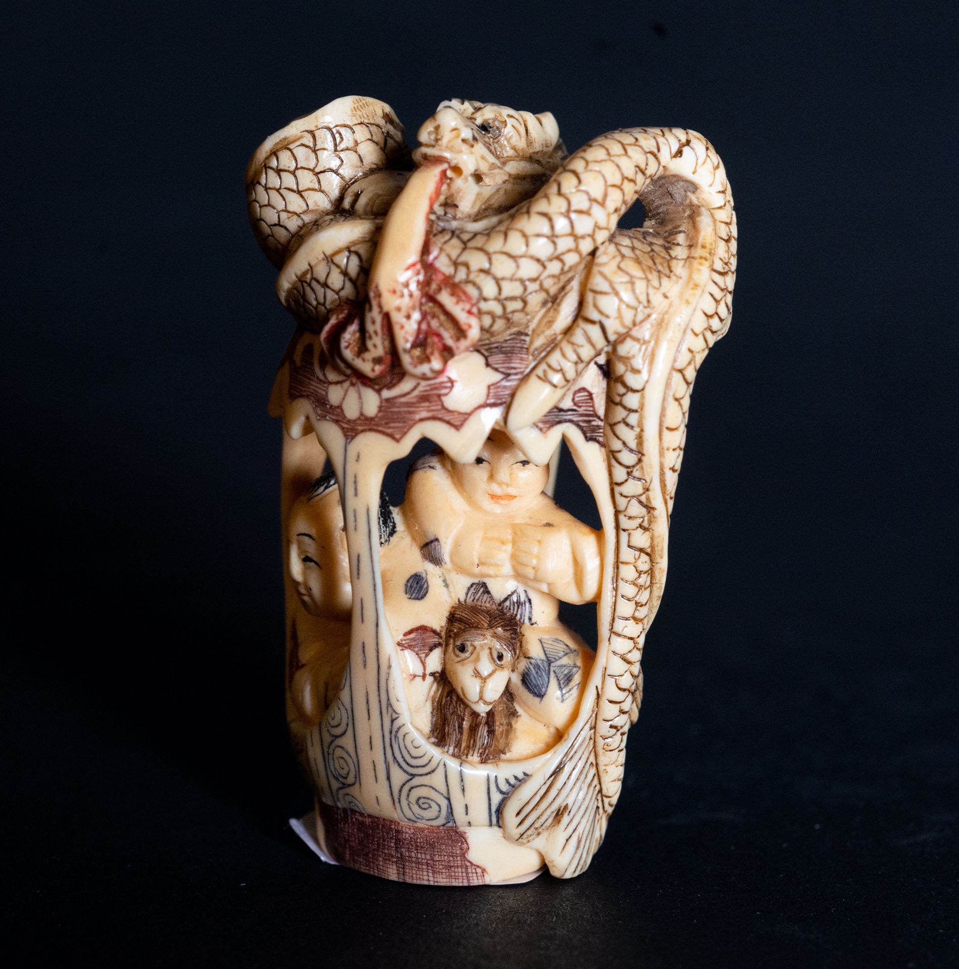 Family Netsuke and Mammoth Ivory Snake, 20th century