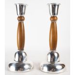 Pair of Metal and Wood Candlesticks, 1960s