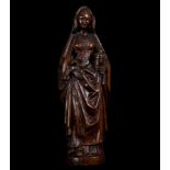 Saint Joan in oak carving, according to models of the Flemish Hispanic Renaissance, South Germany, 1