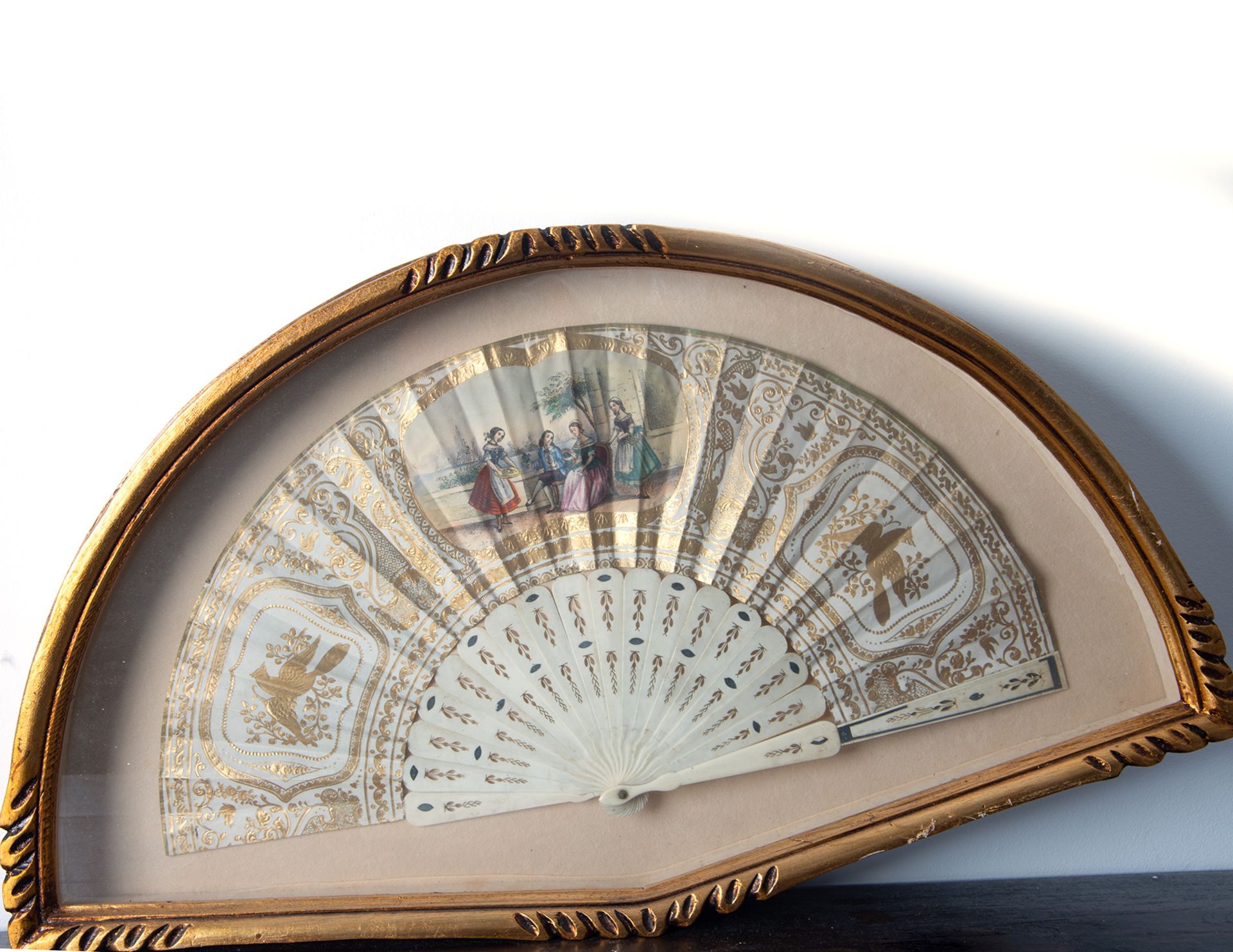 French fan with a gallant scene in a garden, 19th century