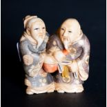 Netsuke of Elderly Couple in Mammoth Ivory, 20th century