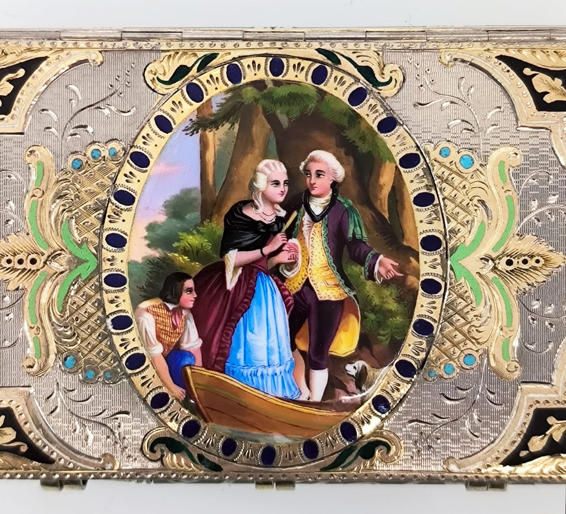 Etui Voyage in silver with a double-sided gallant scene and gold guilloché enamel, 19th century - Image 3 of 7