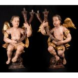 Pair of Important Portuguese Torchere Angels, 17th century Portuguese school