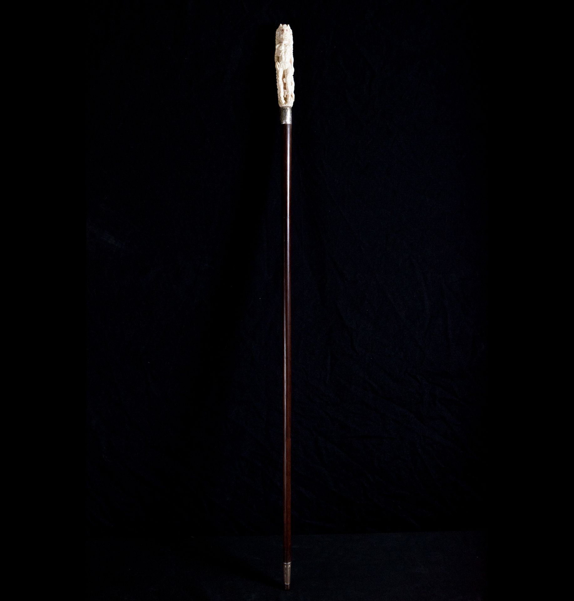 Rare "Ars Oculta" Walking Stick with handle of a Faun carved in antler and ruby ​​eyes, mounted in s - Bild 2 aus 4