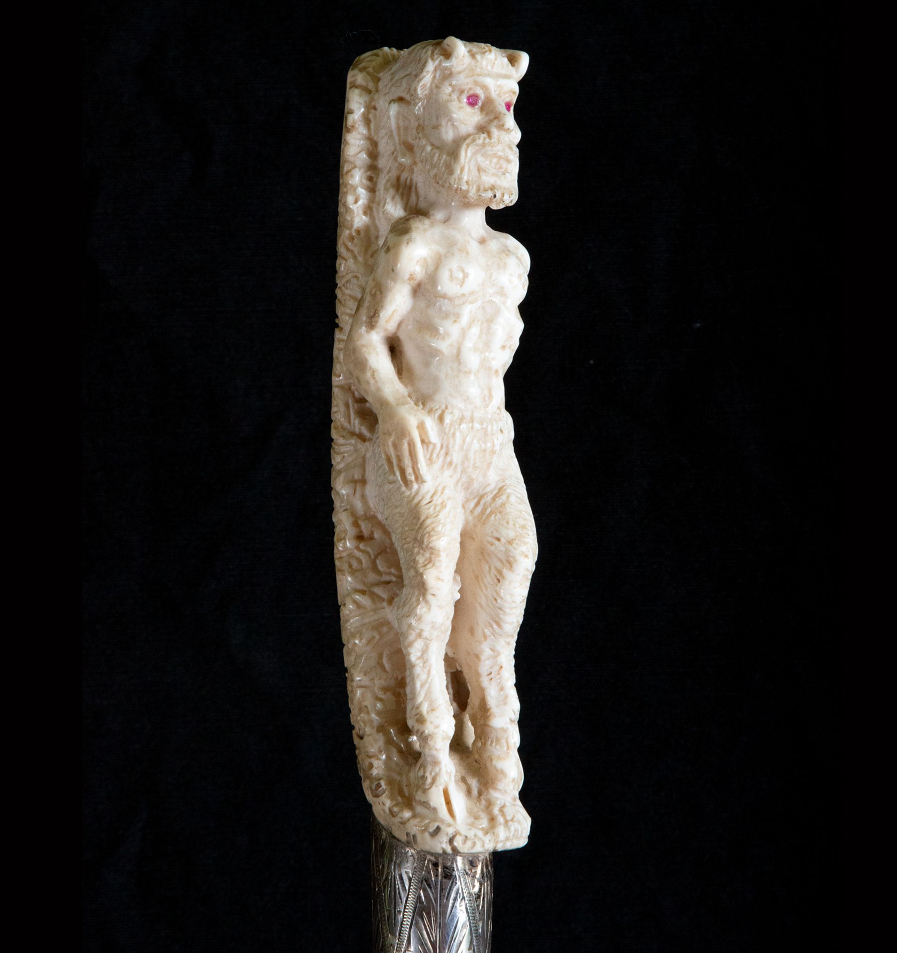 Rare "Ars Oculta" Walking Stick with handle of a Faun carved in antler and ruby ​​eyes, mounted in s - Bild 3 aus 4