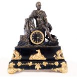 Large Empire clock in burnished and gilded bronze, 19th century