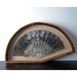 Elizabethan fan in mother-of-pearl body and gallant scene, 19th century