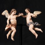 Pair of Angels in polychrome wood, Italian school of the 18th century