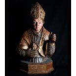 Very Important Life Size Reliquary Bust of Bishop, Spanish Renaissance school of the 16th century