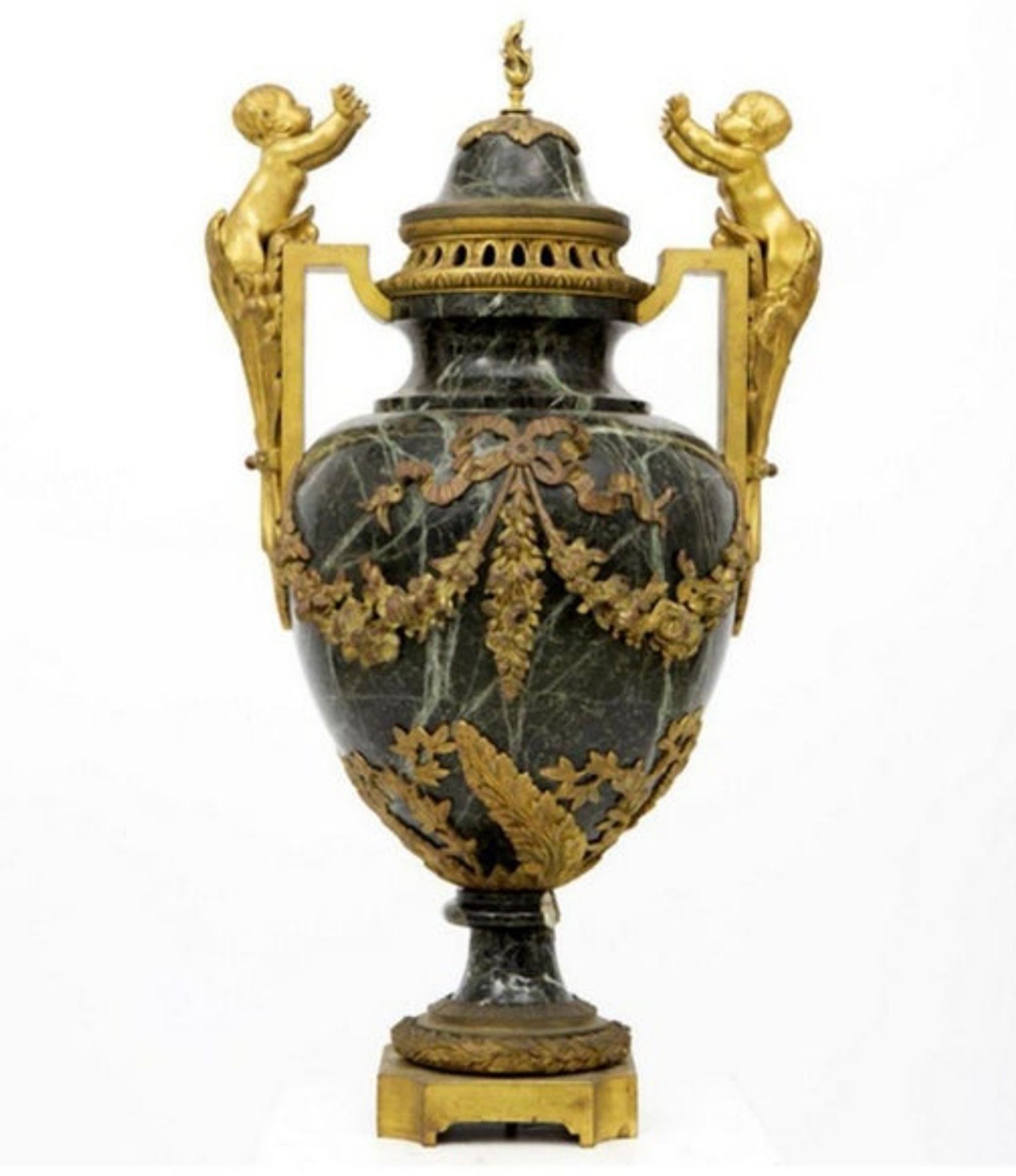 Large French censer vase in green marble and gilt bronze applications, 19th century - Image 4 of 4