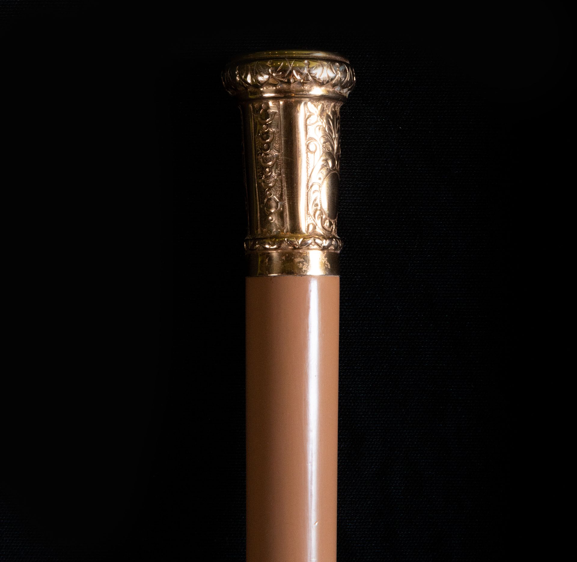 Officer's cane with gold handle with engraved initials, 19th century