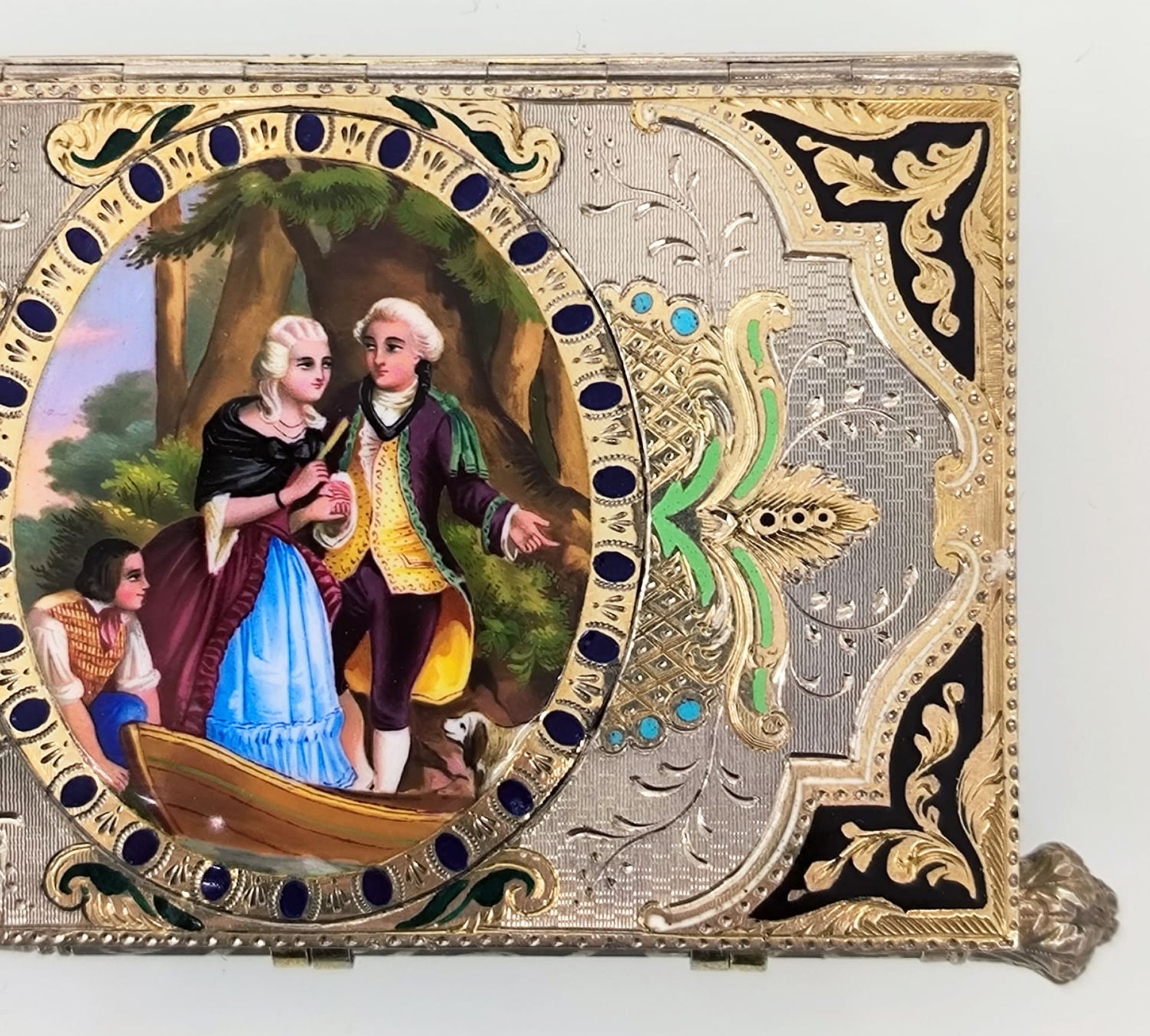 Etui Voyage in silver with a double-sided gallant scene and gold guilloché enamel, 19th century - Image 4 of 7