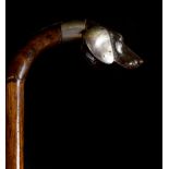 German walking stick with silver inlaid Dog handle, 19th - 20th centuries