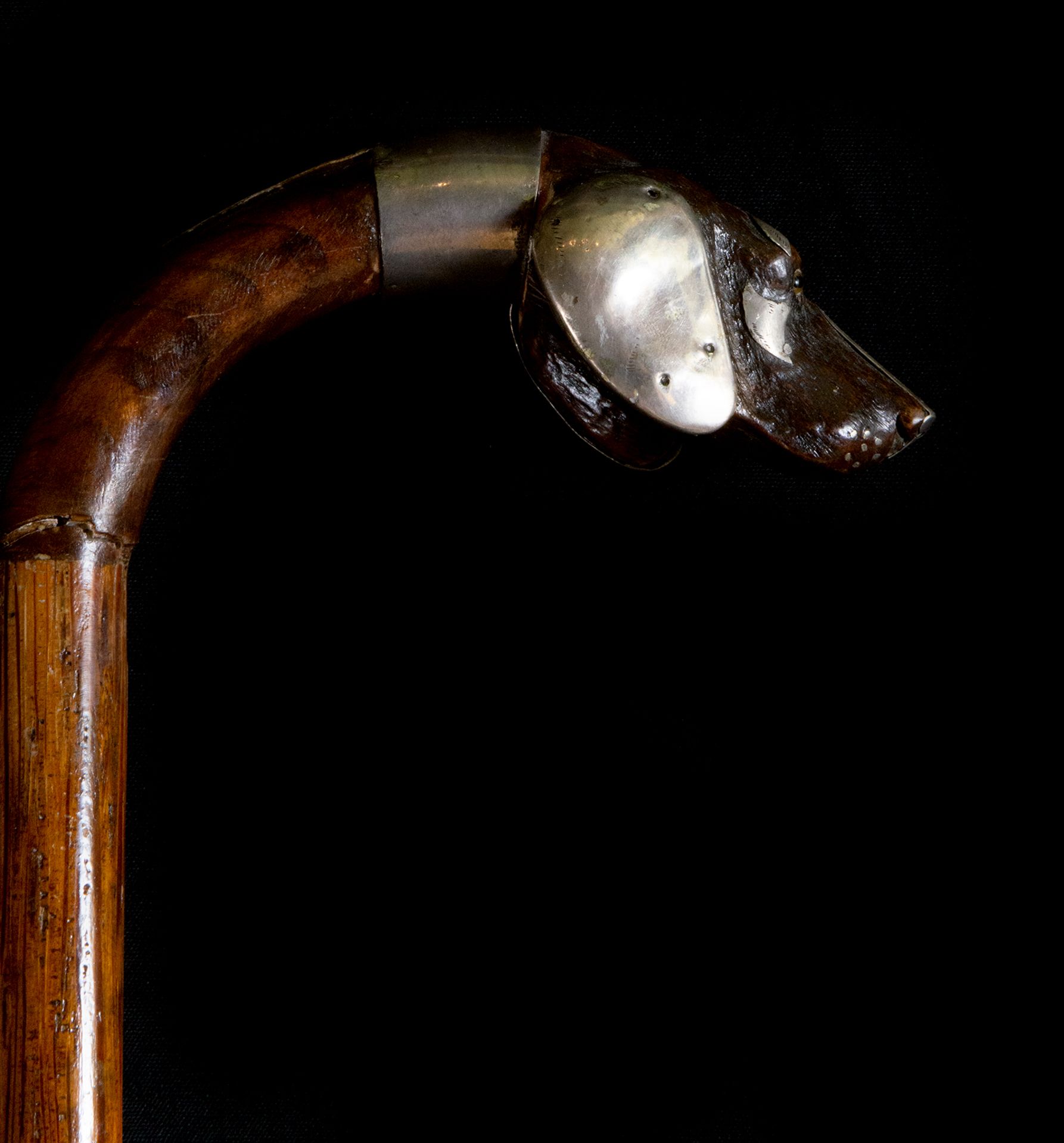 German walking stick with silver inlaid Dog handle, 19th - 20th centuries