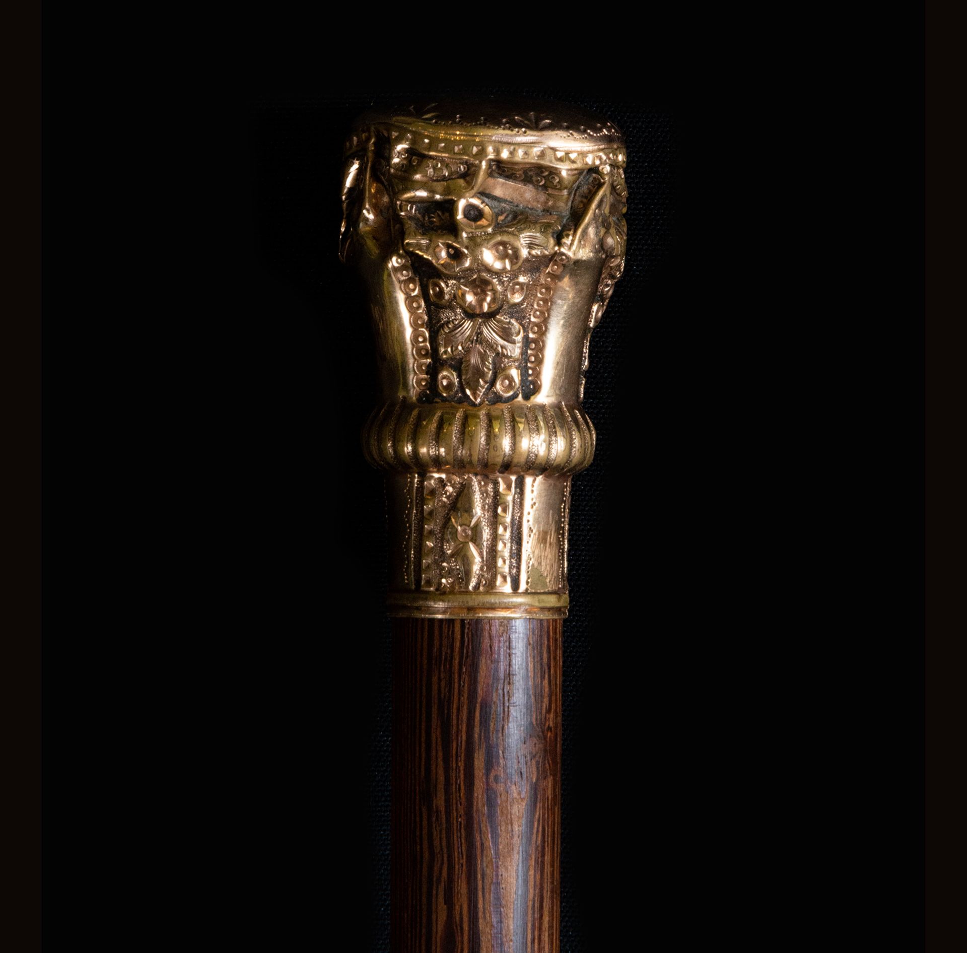 Walking stick with gilt silver handle, 19th century