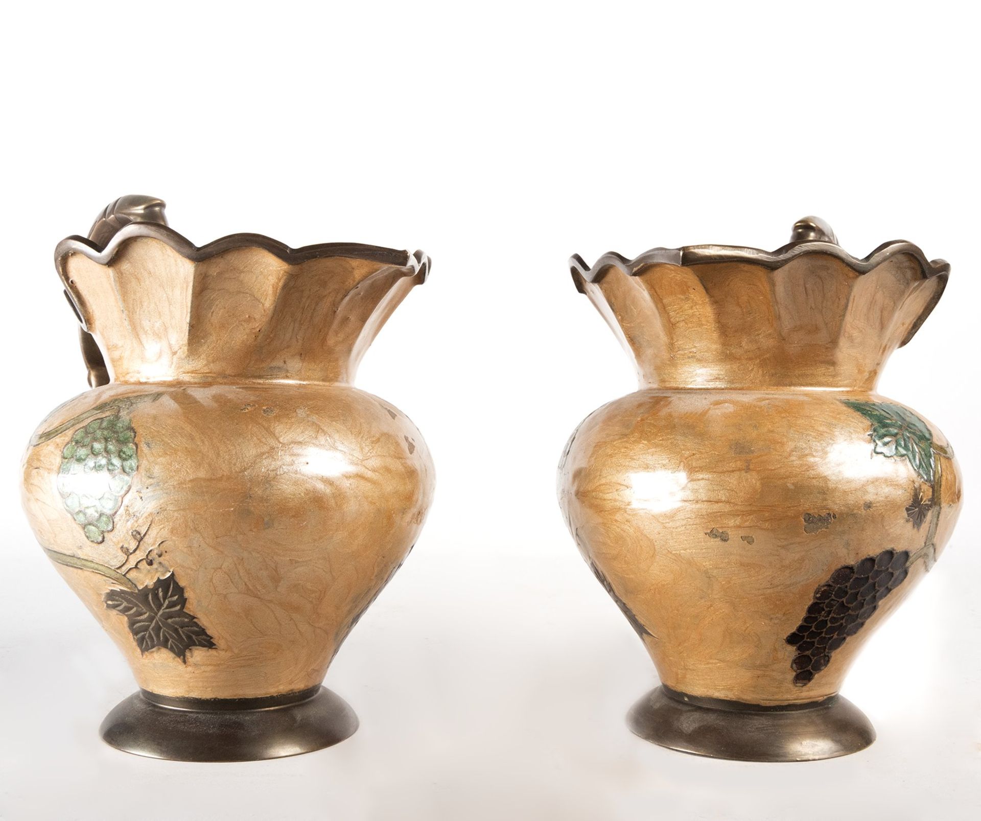 Pair of Vases in Bronze and Cloisonne, 19th century