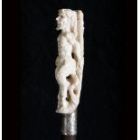 Rare "Ars Oculta" Walking Stick with handle of a Faun carved in antler and ruby ​​eyes, mounted in s