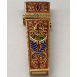 Etui in sterling gold and enamel set with rubies and old-cut diamond, Russian work from the early 20