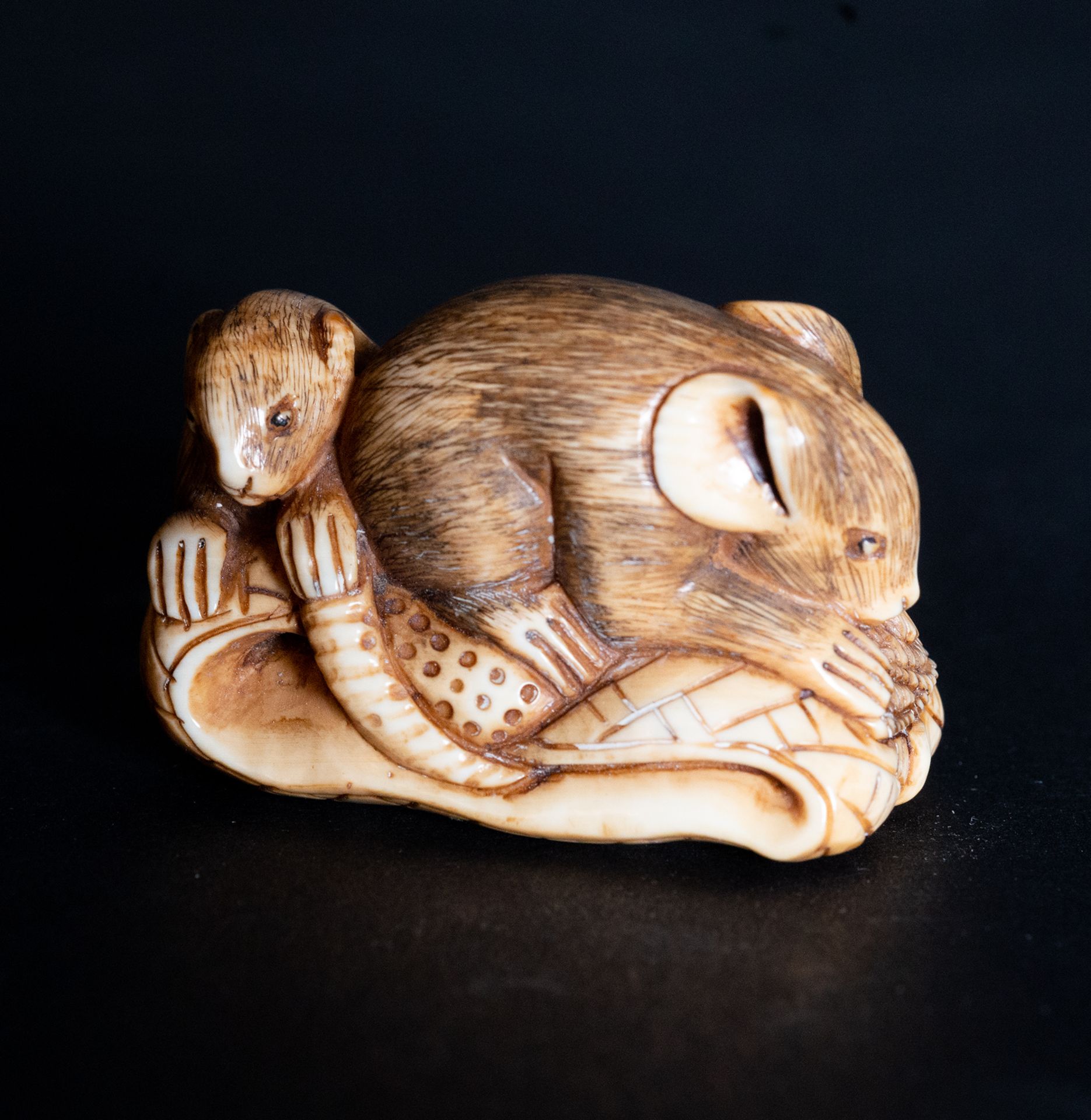 Netsuke of a pair of mice in Mammoth ivory, 20th century - Image 5 of 6