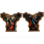 Pair of Italian Baroque Altar framed canvases representing the Annunciation and Saint Michael the Ar