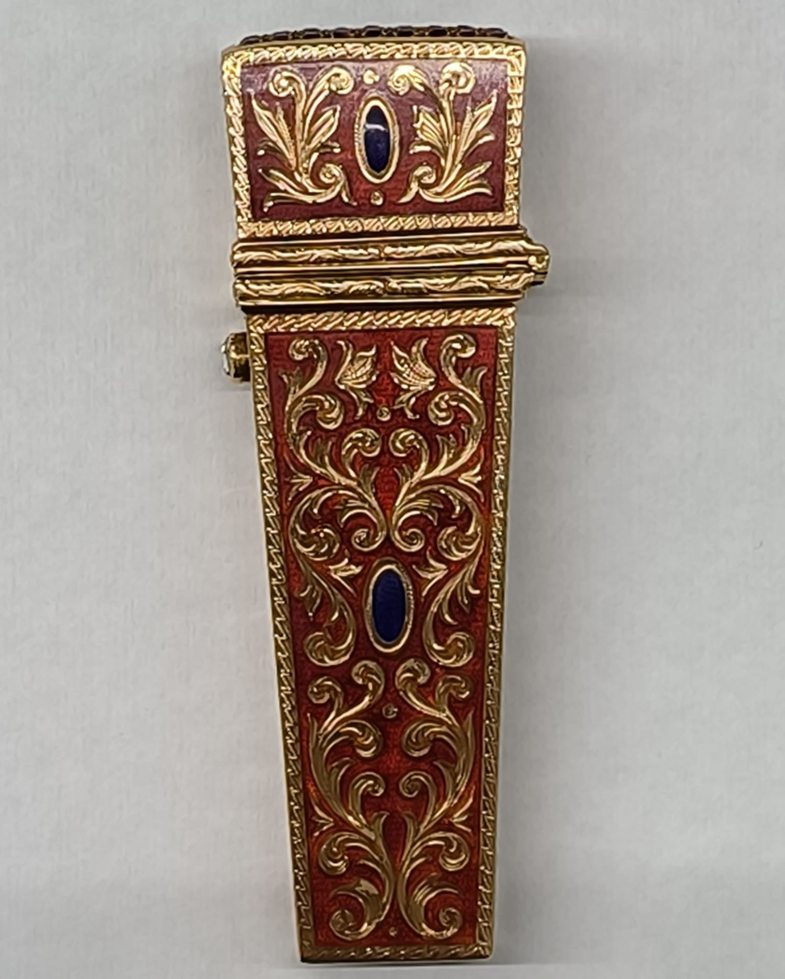 Etui in sterling gold and enamel set with rubies and old-cut diamond, Russian work from the early 20 - Bild 2 aus 8
