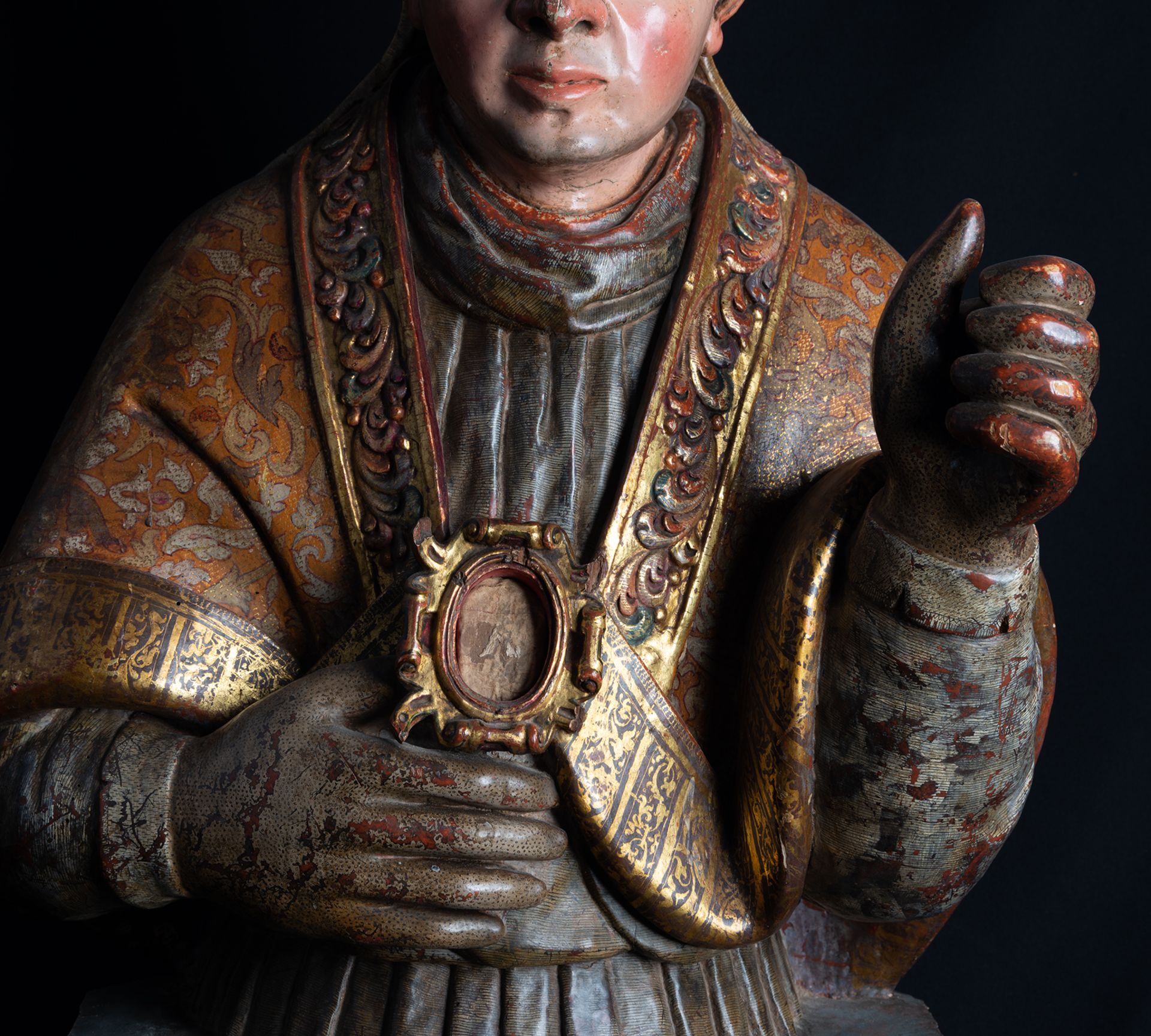 Very Important Life Size Reliquary Bust of Bishop, Spanish Renaissance school of the 16th century - Image 6 of 9