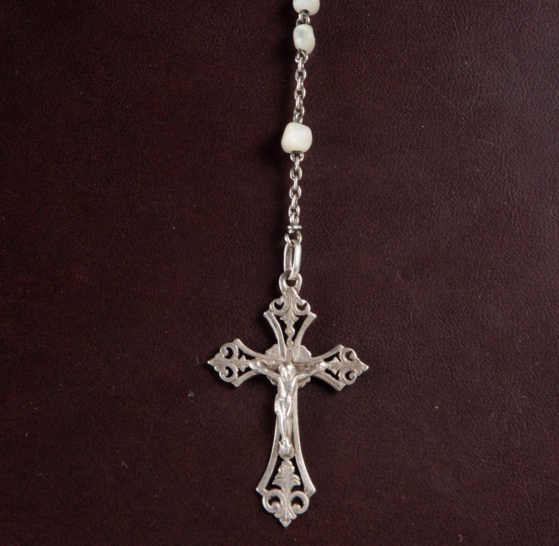 Rosary in Silver and Mother-of-Pearl, with Christ, 19th century