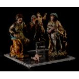 Exceptional Nativity scene in carved, gilded and polychrome wood, New Spain, Anonymous New Spanish m