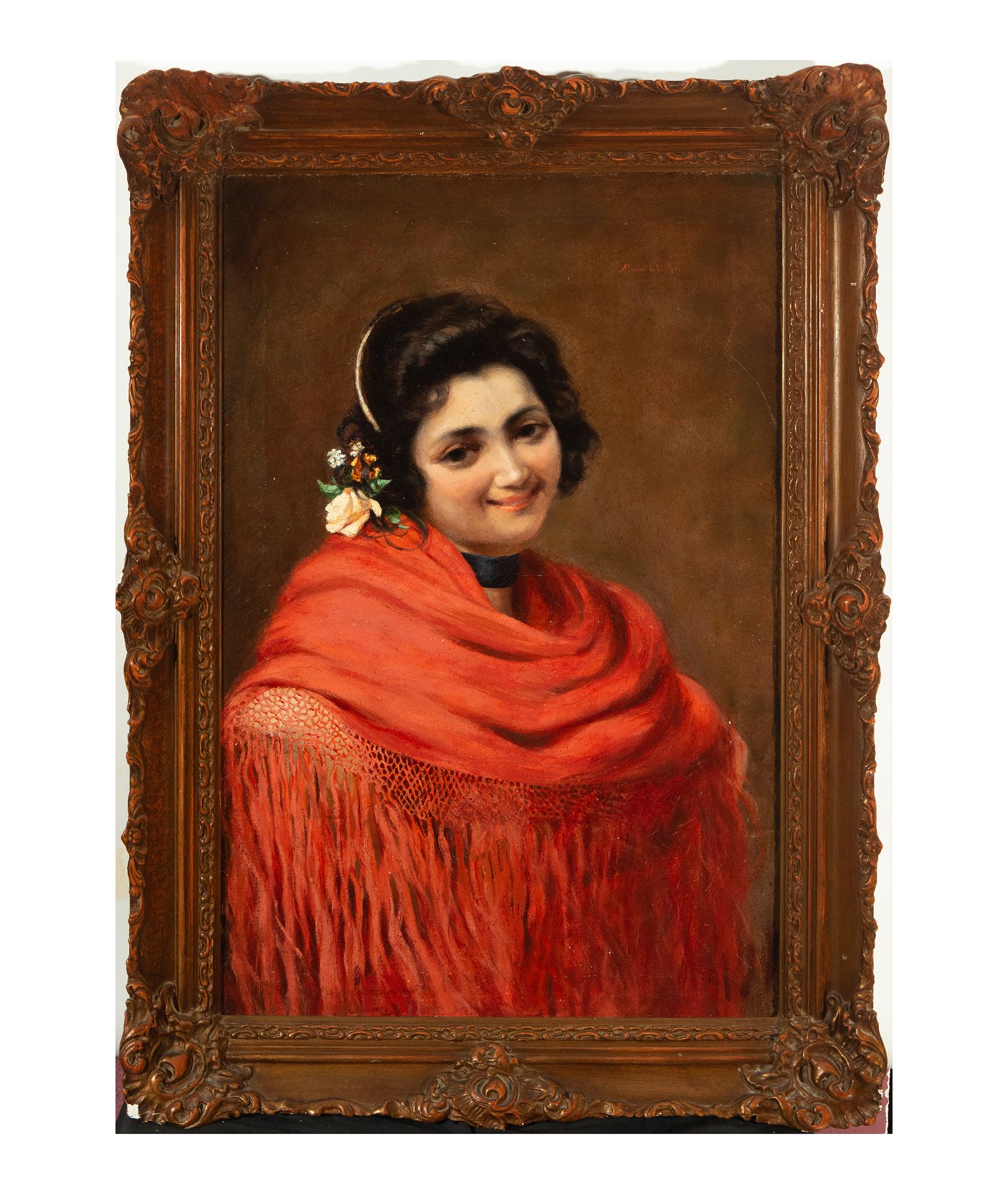 Young Girl with Mantilla, Manuel de la Rosa, 19th century Spanish school