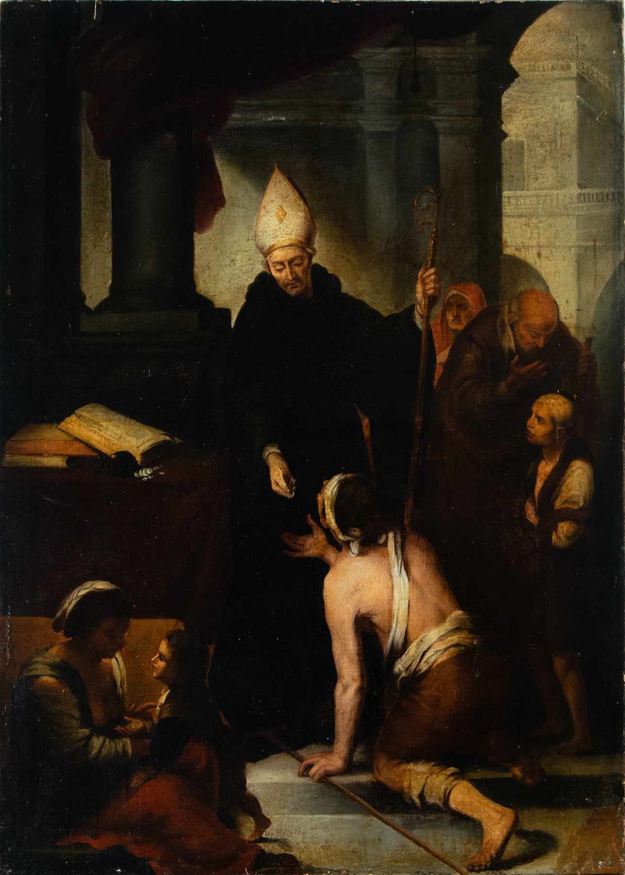 Santo Tomás de Villanueva distributing alms, Spanish school from the 17th - 18th century, follower o