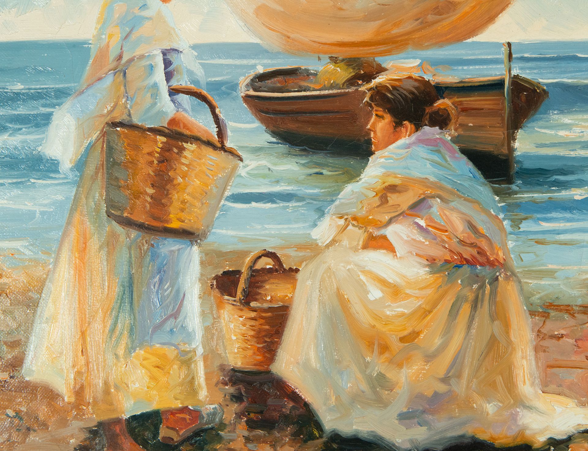 Mariscadoras, couple of oil paintings on canvas, after Sorolla y Bastida, Joaquín, Spanish school, 2 - Image 4 of 7