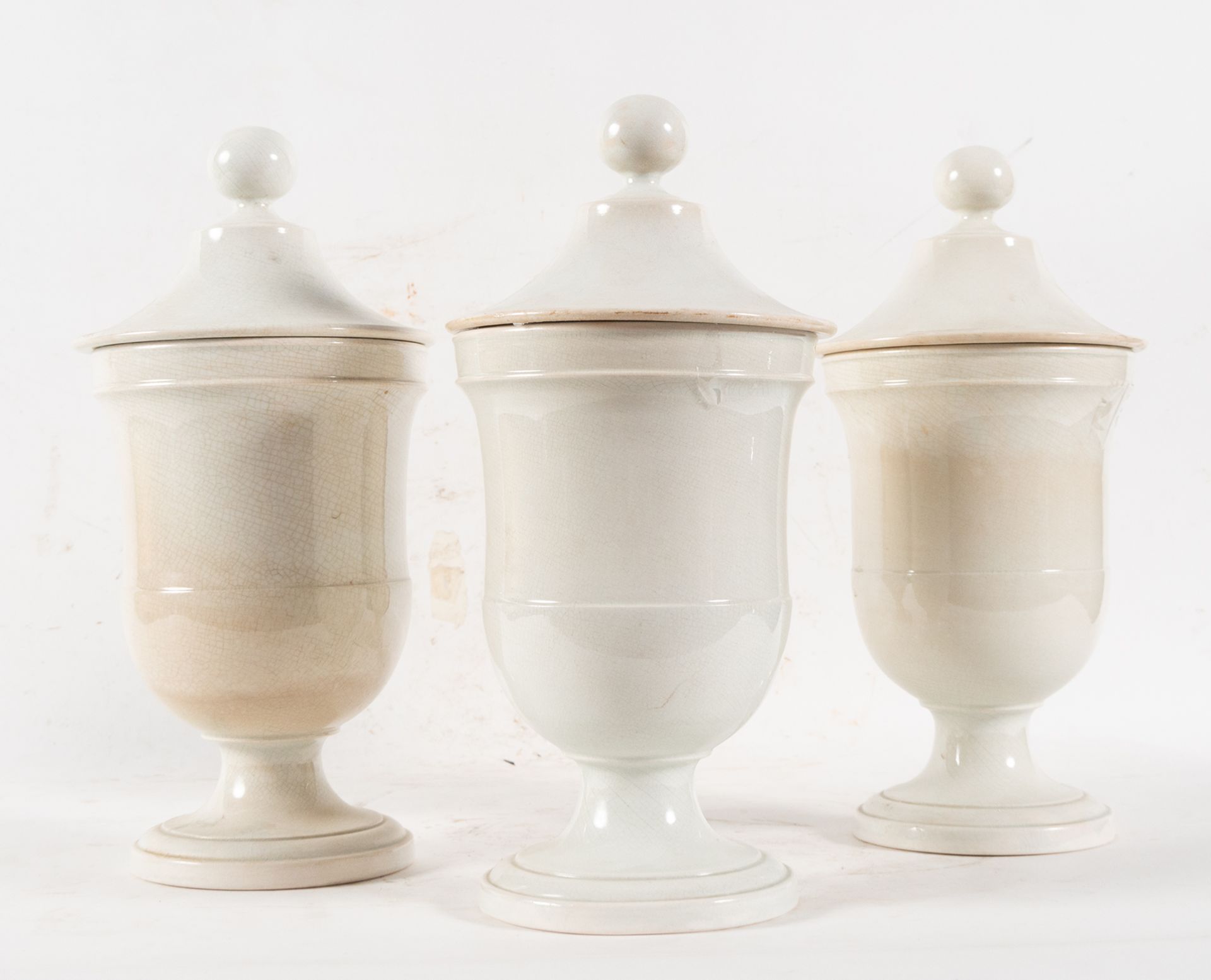 Set of three glazed ceramic pharmacy jars, 19th century - Image 2 of 2