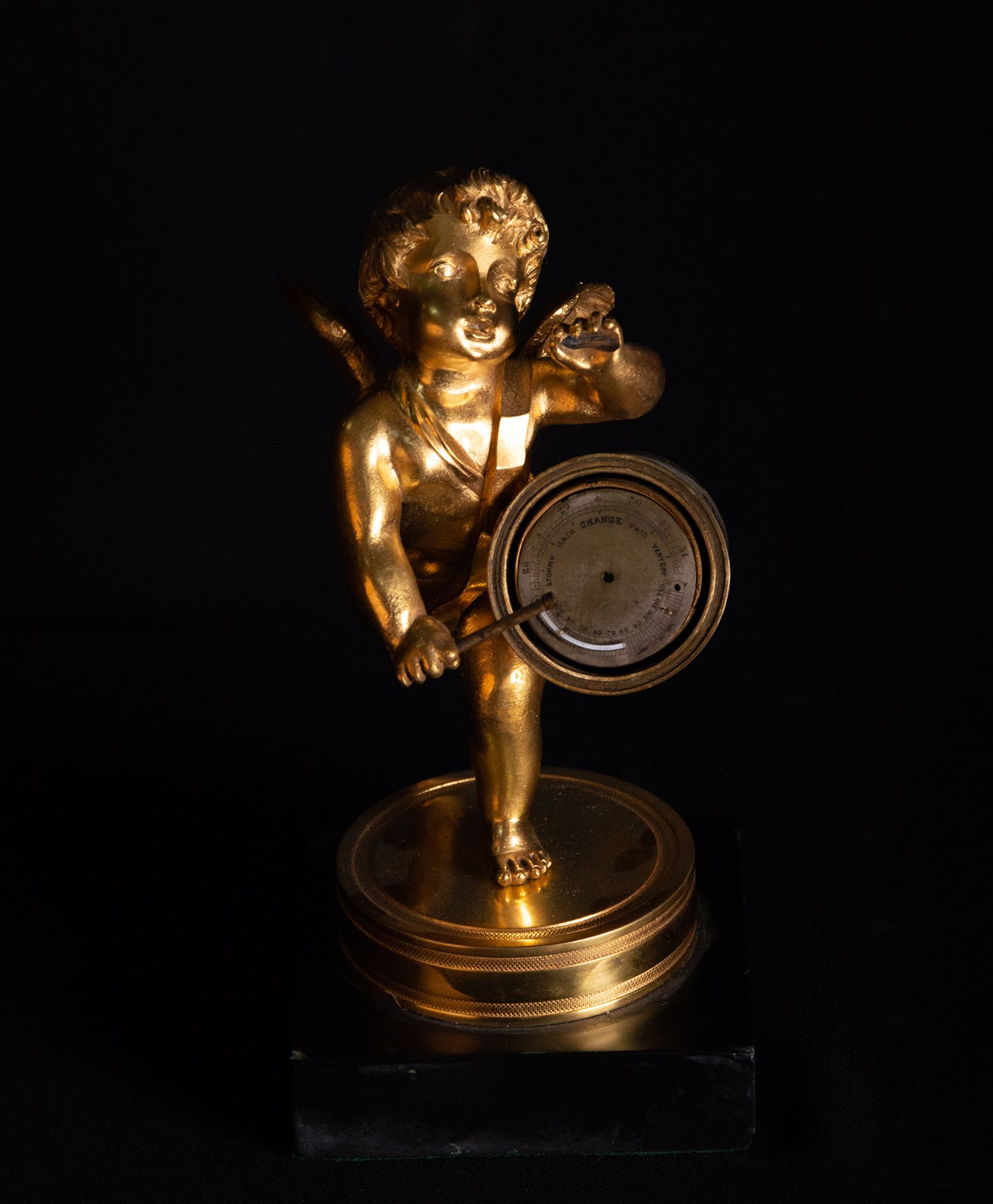 Rare French Gilt Bronze Angel Barometer, Louis XVI period, late 18th century