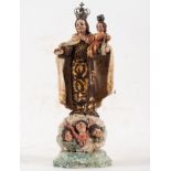 Virgen del Carmen in polychrome wood, Novohispanic colonial school of the 18th century