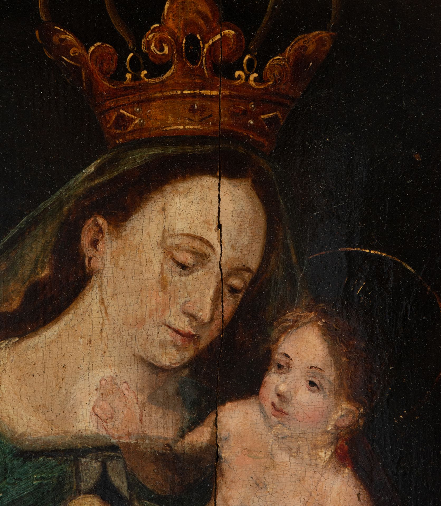 Virgin with Child, according to Flemish Gothic models, oil on panel, 18th - 19th centuries - Bild 3 aus 4