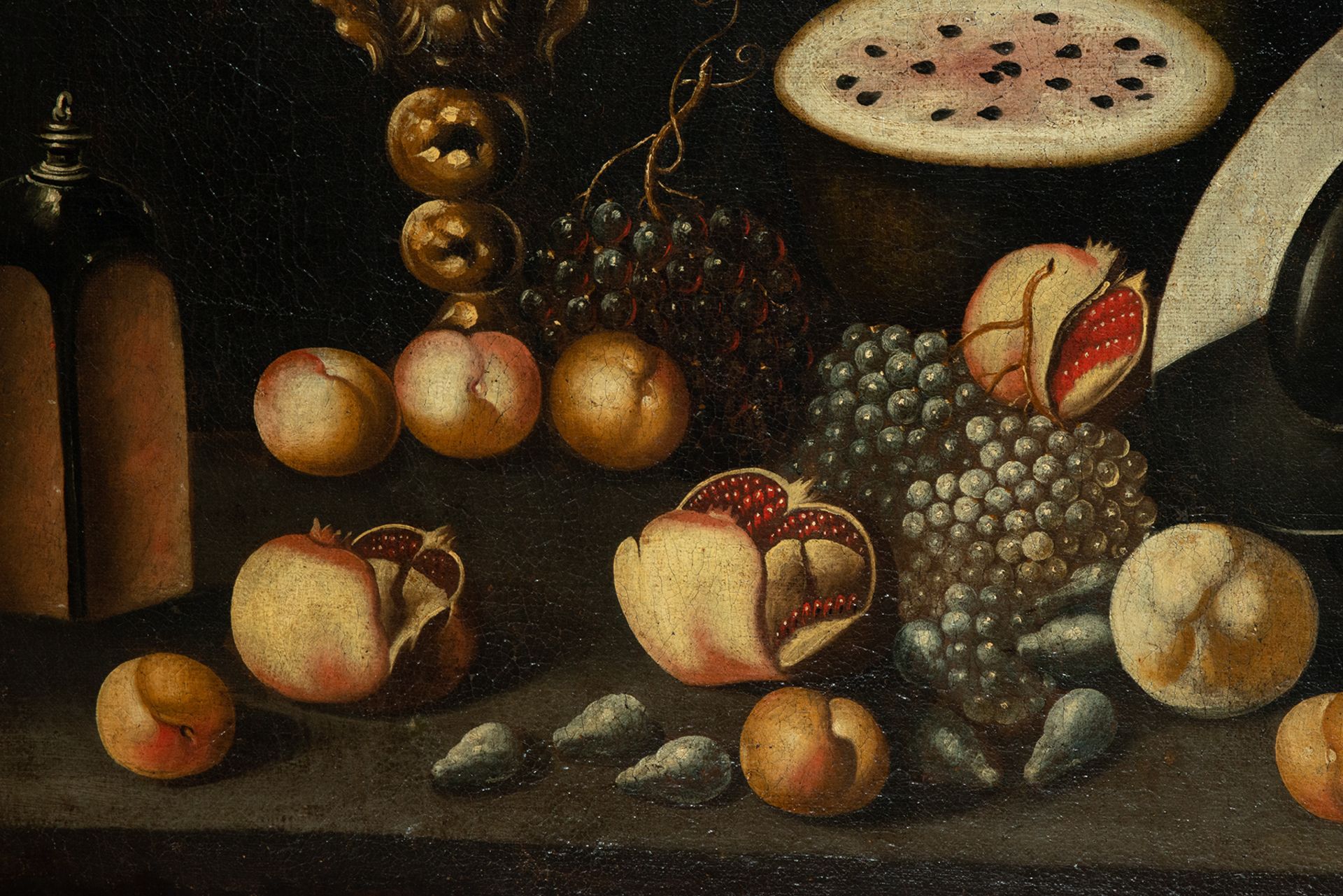 Magnificent Pair of Still Lifes with Summer Fruits and Birds, attributed to Blas de Ledesma, Spanish - Image 3 of 12