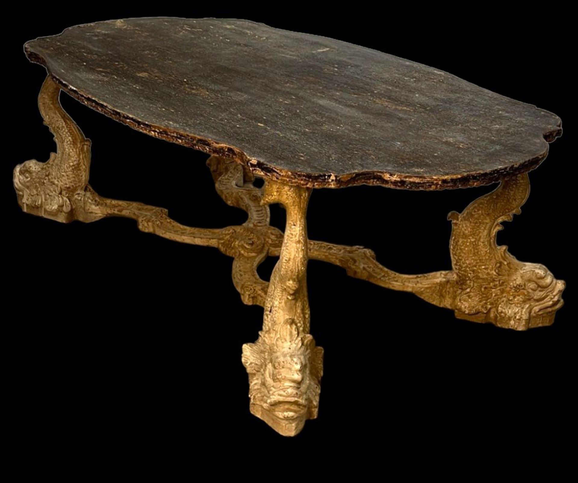 Large Italian Table from the 50s with dolphin legs, Venetian work of the 20th century
